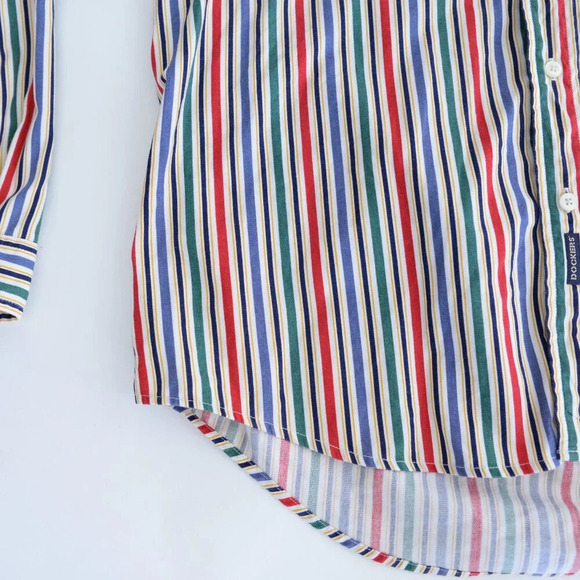 Vintage 90S Dockers Blue And Green Stripe 100% Cotton Button Down Dress  Shirt - Picture 7 of 10